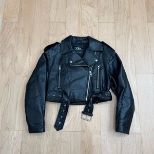 Zara Black Cropped Faux Leather Jacket